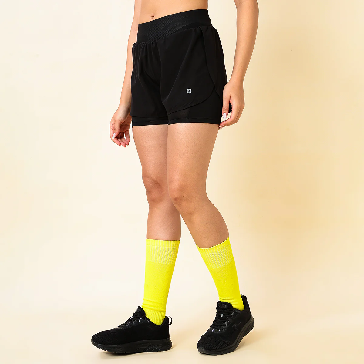 Hyve Active Women’s Double Layer Fitness Shorts – Black - Image 3